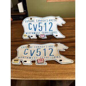 Vintage NORTHWEST TERRITORIES POLAR BEAR LICENSE PLATE Set # CV 512